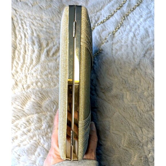 Gold Metallic Women's Handbag w/ Jeweled Snap Closure and Chain Strap - Picture 9 of 9